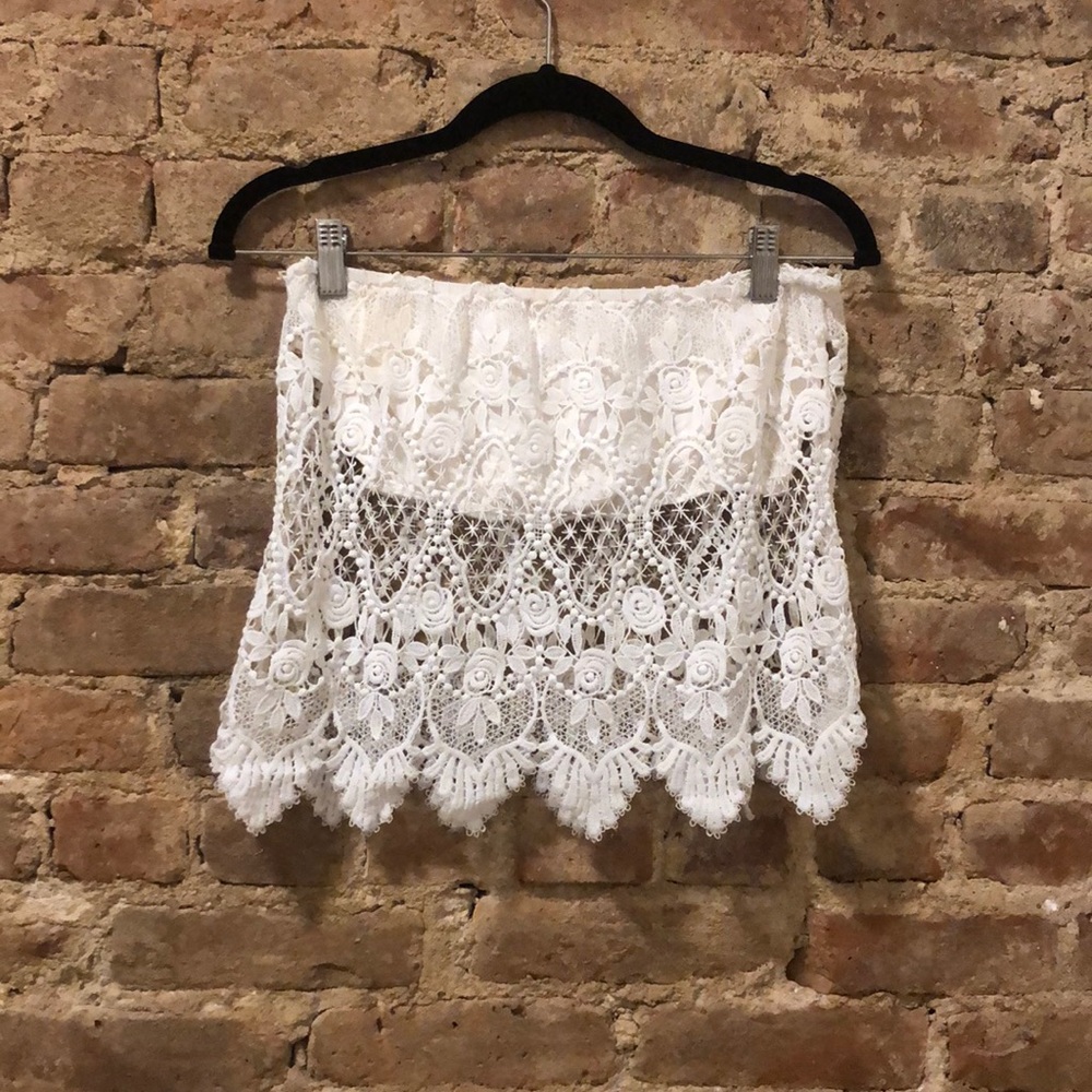 White See Through Lace Strapless Top